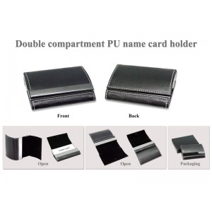 Double Compartment PU Leather Name Card Holder